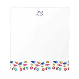 Bloco De Notas Pássaros e flores, primavera, brancos