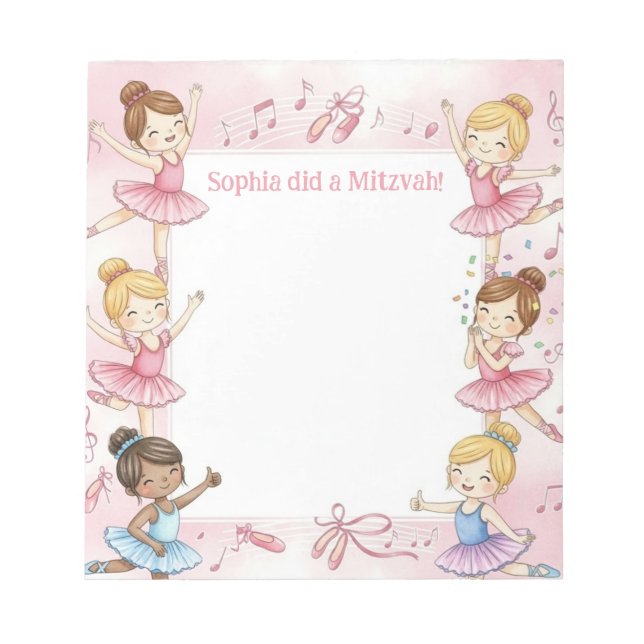 Bloco De Notas Pasta de Notas Mitzvah Personalizada por Ballerina (Frente)