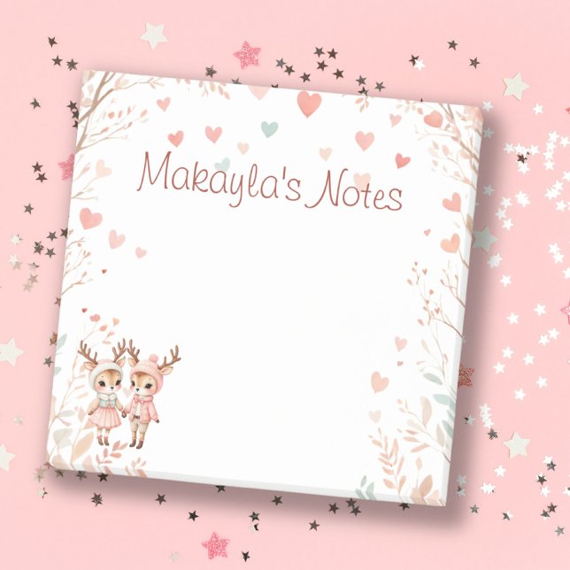 Bloco De Notas Pastéis Doce Reindeer Lovebird Nome Pessoal (Sweet Pastels Reindeer Lovebirds Personal Name Post-it Notes)