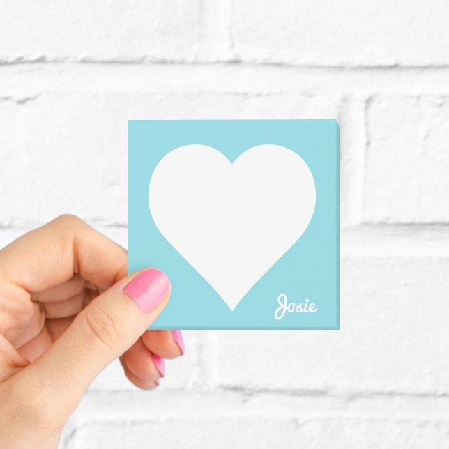 Bloco De Notas Pastel Blue Heart Sticky Notes with Name (Criador carregado)