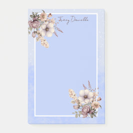 Bloco De Notas Pastel Blue Pretty Floral Custom Post-it Notes