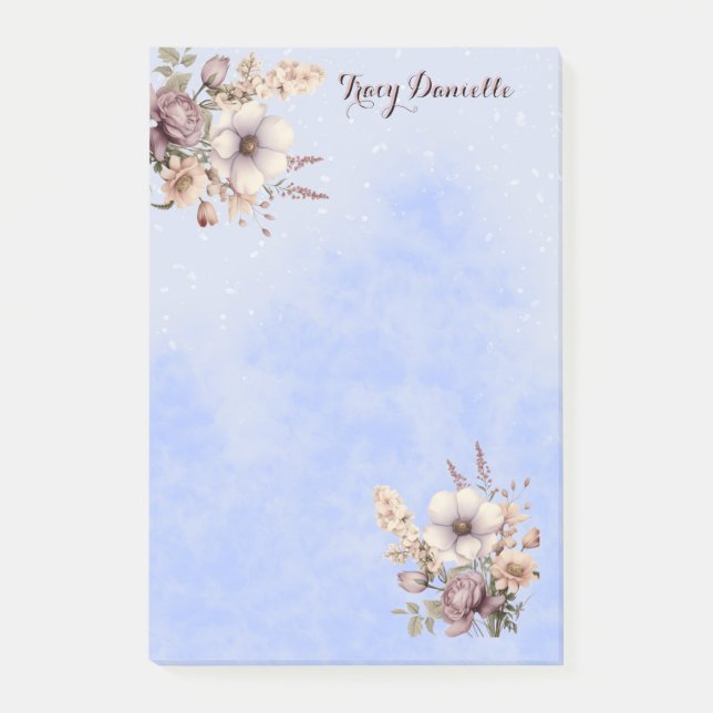 Bloco De Notas Pastel Blue Pretty Floral Custom Post-it Notes (Frente)