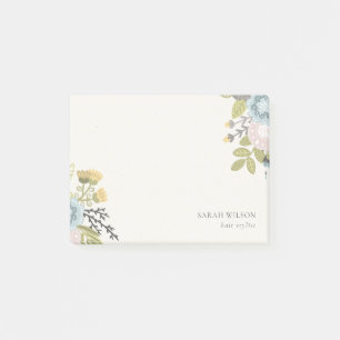 Bloco De Notas Pastel Boho Blush Blue Folha Floral