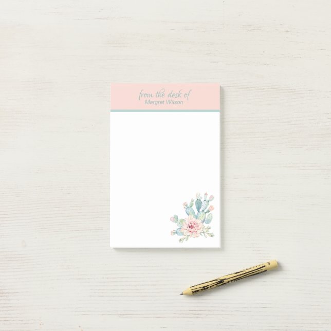 Bloco De Notas Pastel Cactus — Papel de Carta Pessoal (Na mesa)