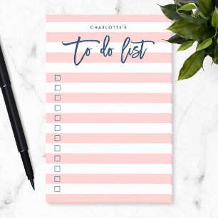 Bloco De Notas Pastel Coral, Cor-de-rosa e tiras brancas, Lista A