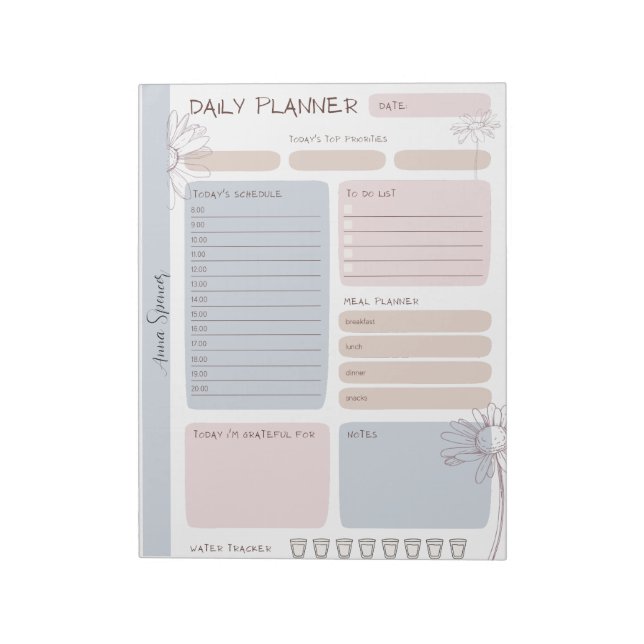 Bloco De Notas Pastel Daily Planner - Nome Personalizável (Invertido)