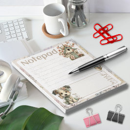 Bloco De Notas Pastel Dog & Floral – Birdhouse Spring Design