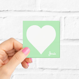 Bloco De Notas Pastel Green Heart Sticky Notes with Name