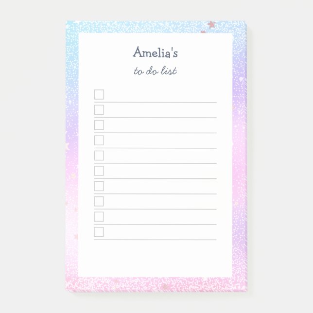 Bloco De Notas Pastel Holográfico Estrelas de Brilho Vinculadas à (Frente)