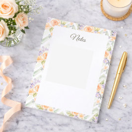 Bloco De Notas Pastel Peach Roses Lavender Floral Custom Notepad