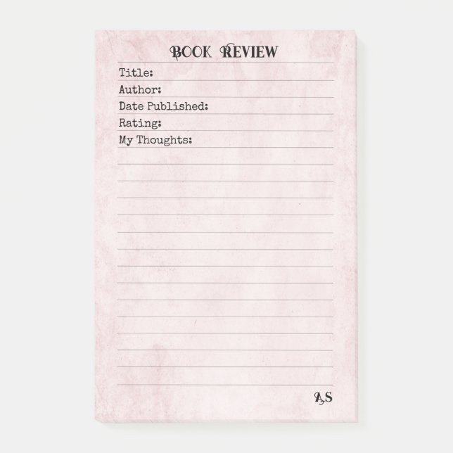 Bloco De Notas Pastel Pink Elegant Simple Monogram Book Review  (Frente)