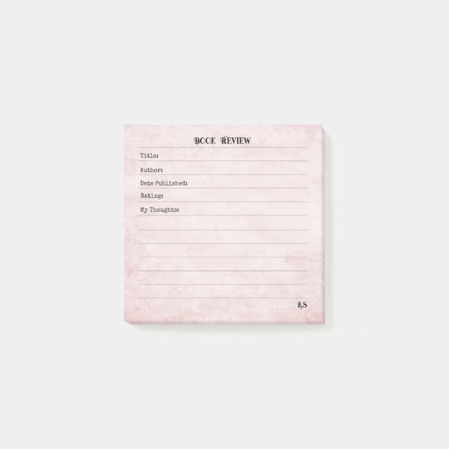 Bloco De Notas Pastel Pink Feminine Simple Modern Monogram  (Frente)