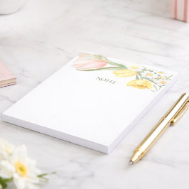 Bloco De Notas Pastel Pink Tulips Daffodils Spring Floral Notepad