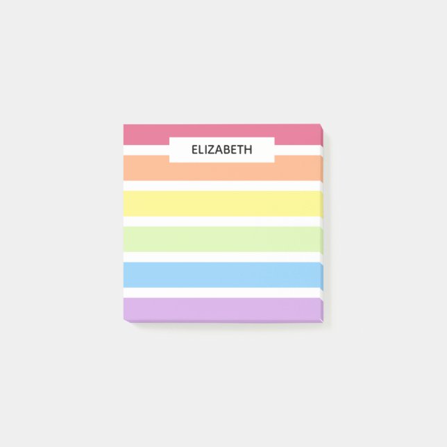 Bloco De Notas Pastel Rainbow Stripe Name | Personalizar (Frente)