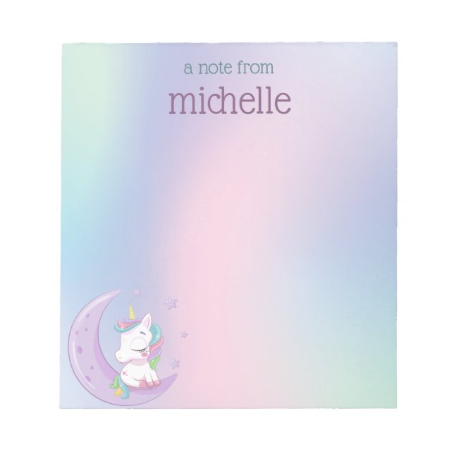 Bloco De Notas Pastel Rainbow Unicorn Personalizado (Frente)