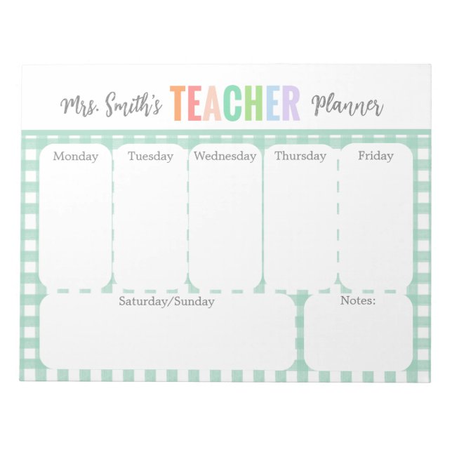 Bloco De Notas Pastel Rainbow Weekly Teacher Planner (Frente)