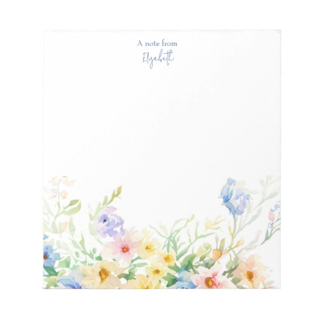 Bloco De Notas Pastel watercolor floral personalizado (Frente)