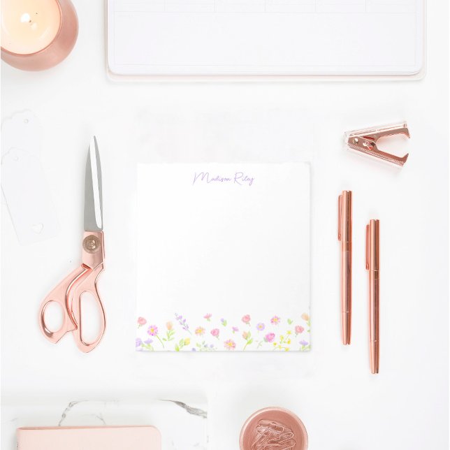 Bloco De Notas Pastel Wildflower Personalized Purple Notepad (Criador carregado)