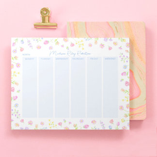 Bloco De Notas Pastel Wildflower Weekly Planner Notepad in Blue