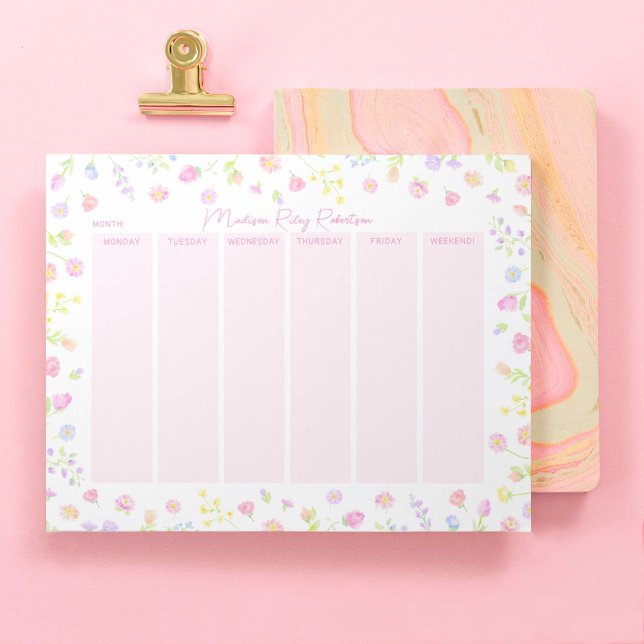 Bloco De Notas Pastel Wildflower Weekly Planner Notepad in Pink (Criador carregado)