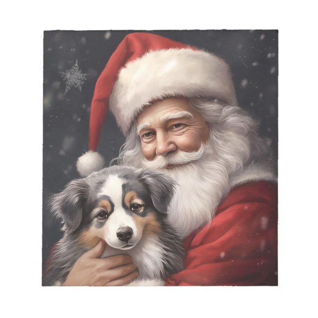 Bloco De Notas Pastor Australiano com Papai Noel Natal (Frente)