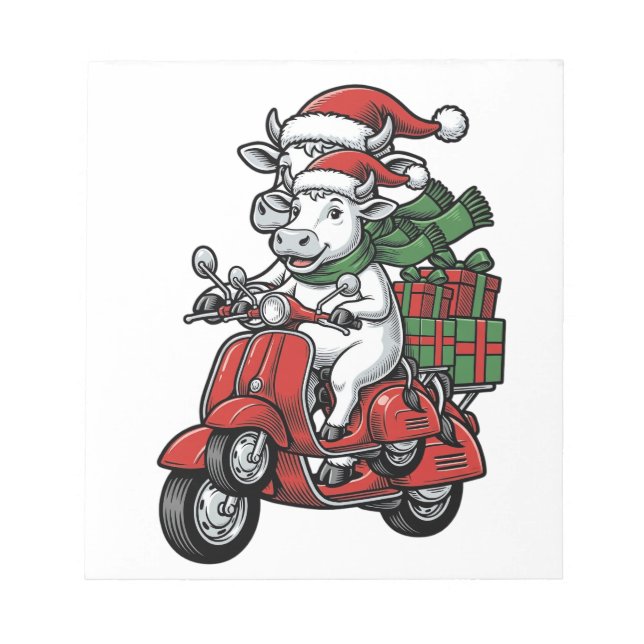 Bloco De Notas Patinete de Cavalgar Vaca de Natal Engraçado Desig (Frente)