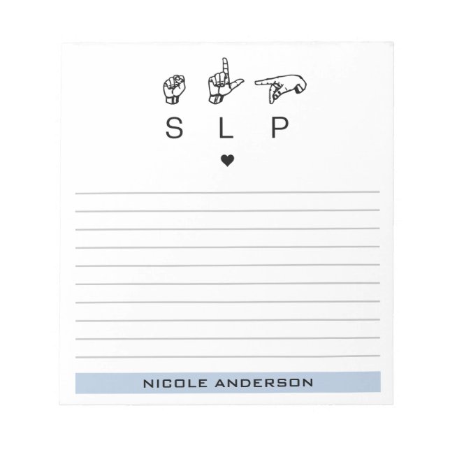 Bloco De Notas Patologista de Linguagem de SLP Personalizado ASL (Frente)