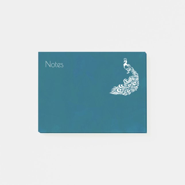 Bloco De Notas Pavão Branco em Design Art Déco Ousado e Elegante  (Frente)