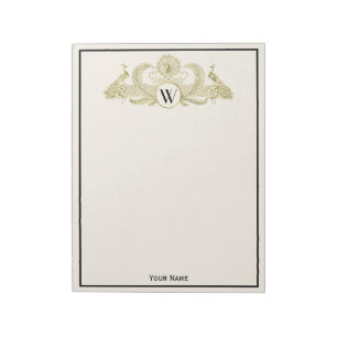Bloco De Notas Pavões Vintage Monograma Dourado Falso Marfim BG