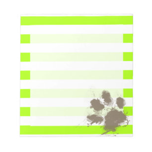 Bloco De Notas Pawprint engraçado em listras elétricas do verde