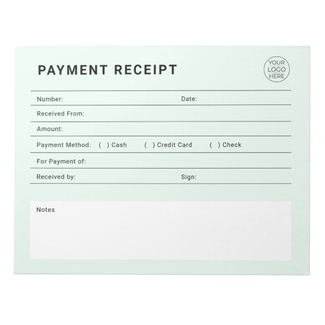 Bloco De Notas Payment Receipt Business Logo (Frente)