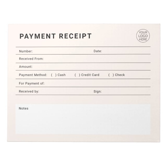 Bloco De Notas Payment Receipt Business Logo (Frente)