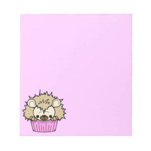 BLOCO DE NOTAS PCH CUTE CARTOON PASTEL PINK HEDGEHOG CUPCAKE HAPP