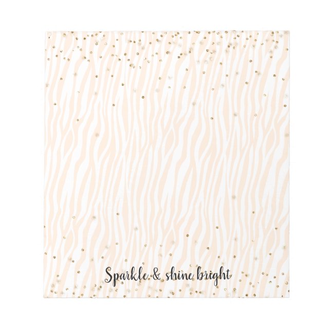 Bloco De Notas Peach Blush White Zebra Dourada Confetti Sparkle (Frente)
