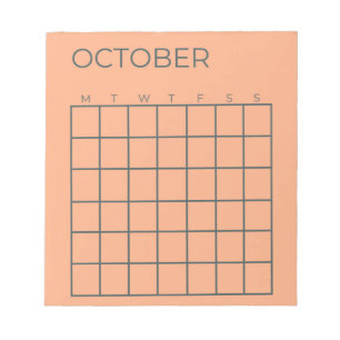 Bloco De Notas Peach Calendário de Outubro Não Atualizado para Pl