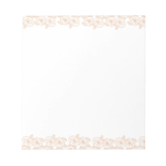 Bloco De Notas Peach Fuzz Flower Border Personalizável & Elegante (Frente)