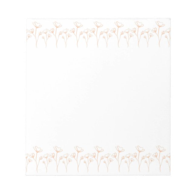 Bloco De Notas Peach Fuzz Flower Border Personalizável & Elegante (Frente)
