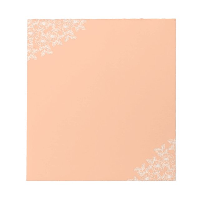 Bloco De Notas Peach Fuzz Flower Border Personalizável & Elegante (Frente)