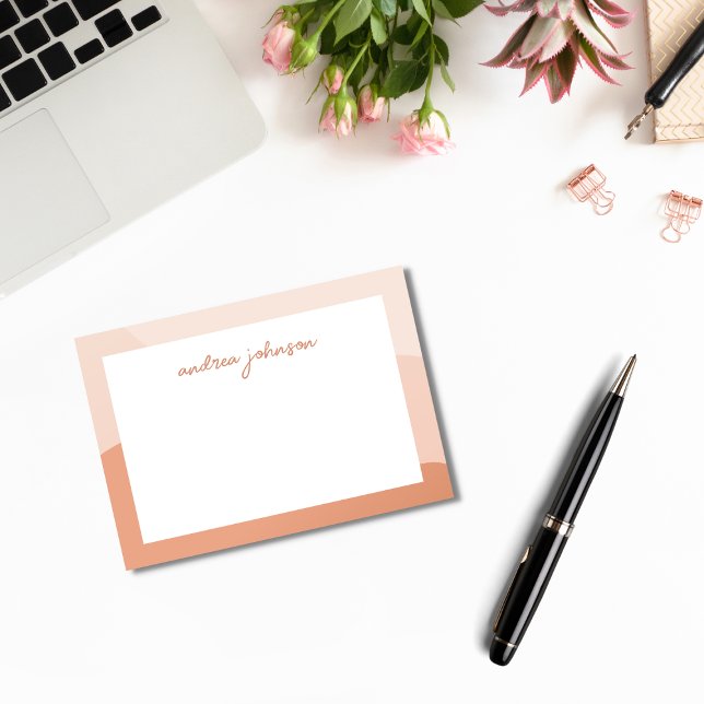 Bloco De Notas Peach Pink Boho Onda Monograma de Script Moderno (Criador carregado)