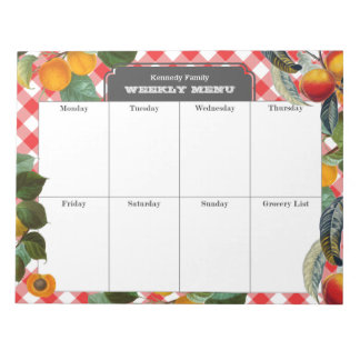 Bloco De Notas Peach Semanal Menu Refeição Planador Gingham