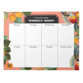 Bloco De Notas Peach Weekly Menu MealPlanner