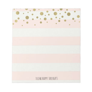 Bloco De Notas Peach White Stripes com Confetti Dourado