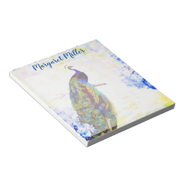 Bloco De Notas Peacock e hydrangea personalizados (Inclinado)