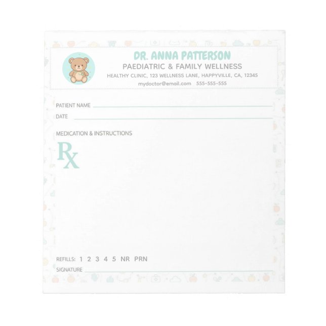 Bloco De Notas Pediatrician Doctor Prescription (Frente)
