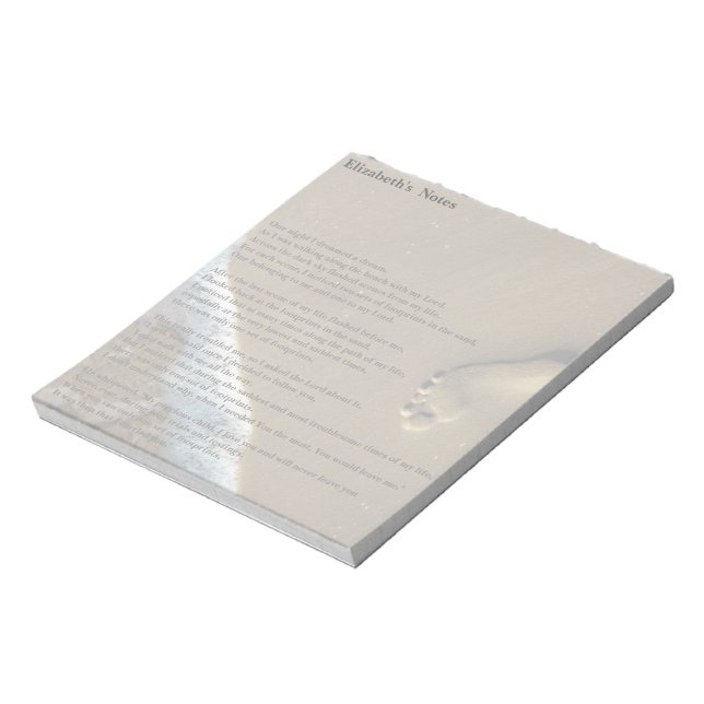 Bloco De Notas Pegada na areia com poema, personalizado (Invertido)
