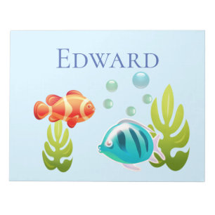 Bloco De Notas Peixes Coloridos com Bolhas e Algas Marinhas