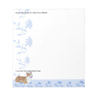 Bloco De Notas Pembroke Welsh Corgi, Flores Azuis