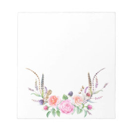 Bloco De Notas Penas de Berries Florais Azuis-Rosa Pêssego