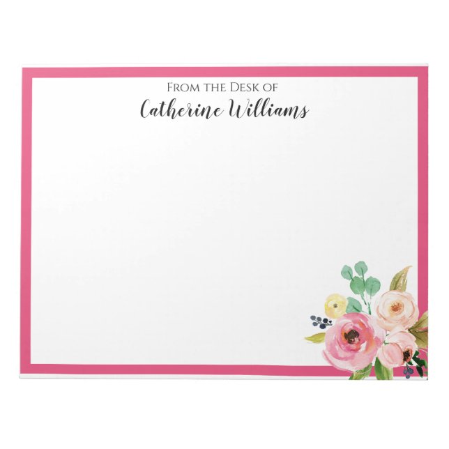 Bloco De Notas Penpal de Buquê Floral Dourado Pastel Boho, rosa-r (Frente)