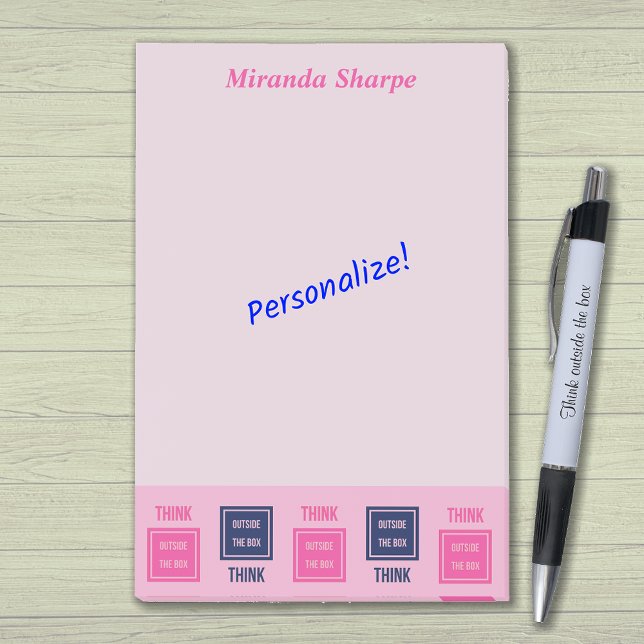 Bloco De Notas Pensamento inspiracional fora da caixa rosa (Criador carregado)